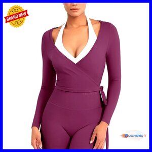 Long Sleeve V-Neck Cropped Wrap Top for Pilates Yoga Workouts